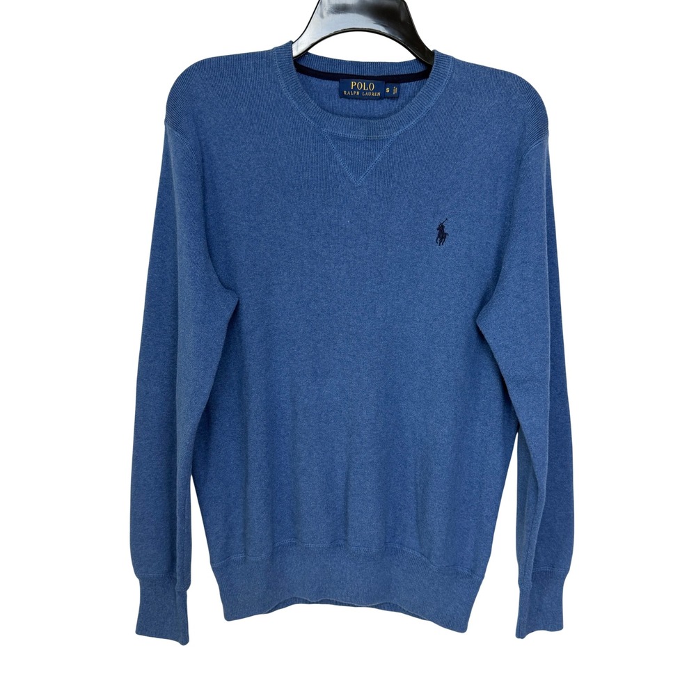 Polo Ralph Lauren Men Cotton Sweater S Blue Crewneck Long Sleeve Pony Logo